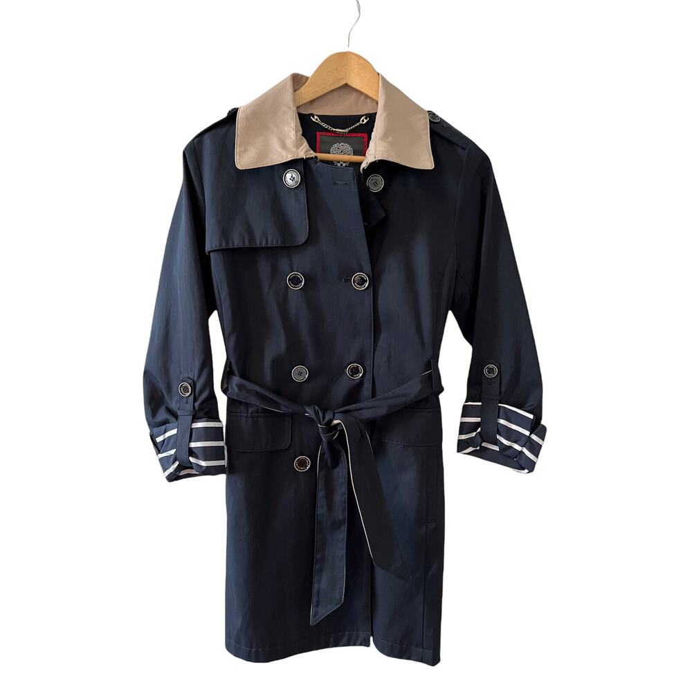Vince Camuto Navy Trench Coat with Tan Collar